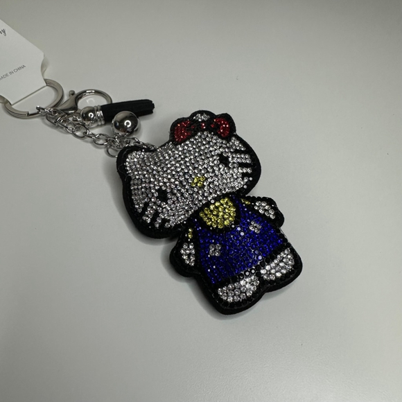 NWT Rhinestone Hello Kitty Keychain Bag Charm Black Vegan Suede - Picture 8 of 11